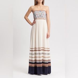 NWT ALICE + OLIVIA Quyen Embroidered Strapless Maxi Dress